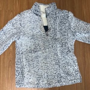 Navy and white speckled sherpa